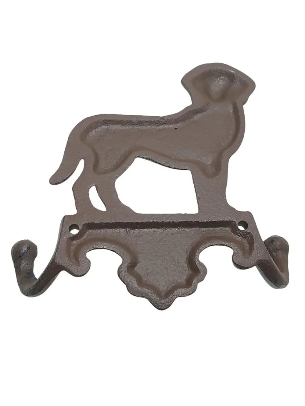 Cast Iron Dog Double Wall Hook Leash Holder Key Rack Coat Towel Rustic Brown